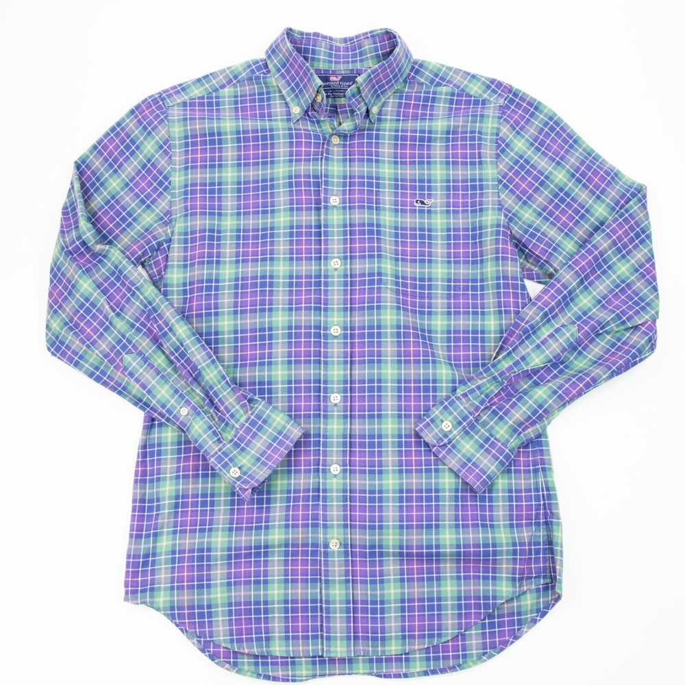 Vineyard Vines Slim Fit Tucker Shirt Mens S Multicolor Check Button‎ Front Shirt